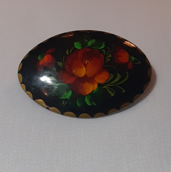 Vintage ROSEMALING BROOCH Handmade Scandinavian Folk Art - Picture 4 of 4